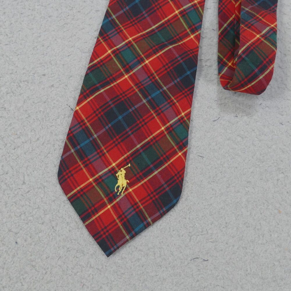 Polo Ralph Lauren Pony Logo Plaid Madras Tie Red Green Blue Hand Made in USA